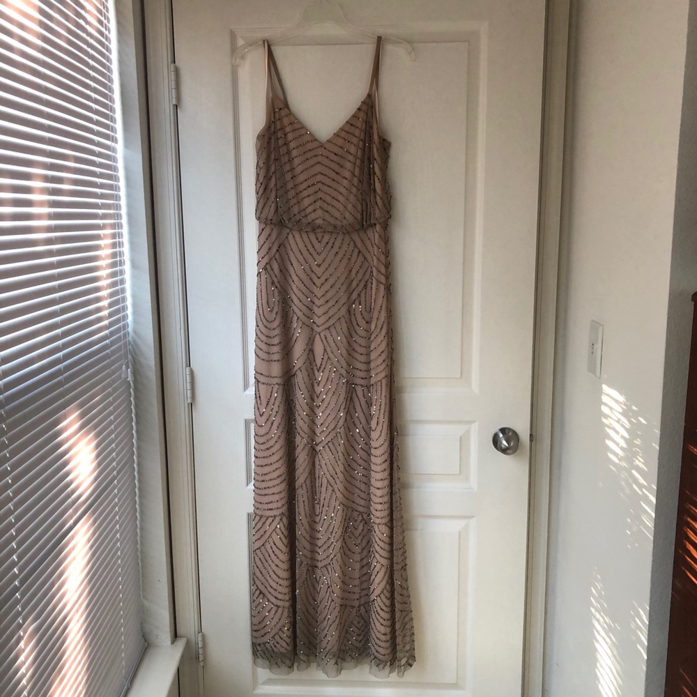 Adrianna Papell beaded champagne gown